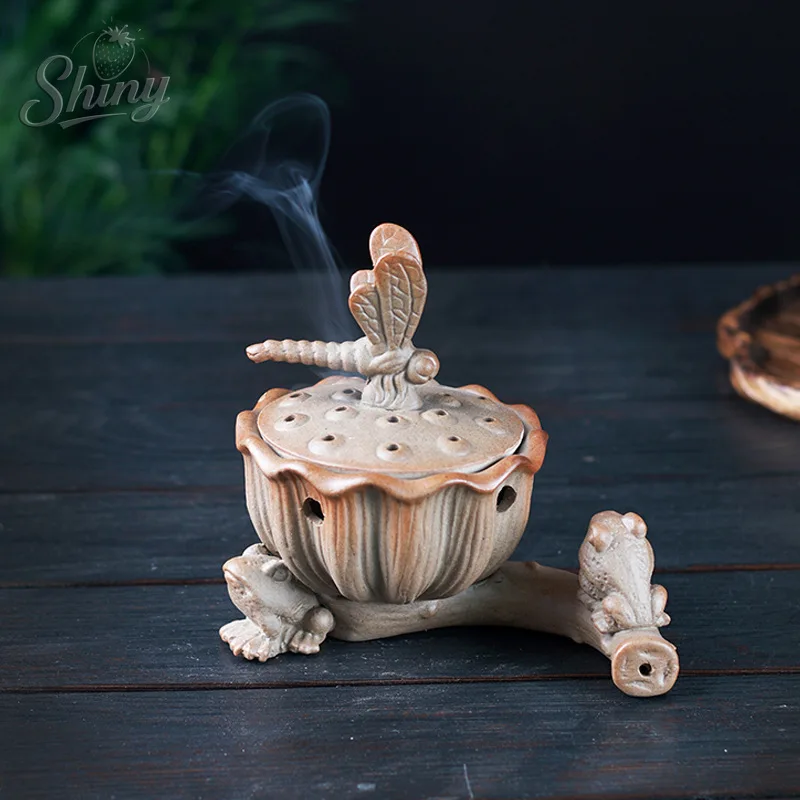 

Creative Lotus Dragonfly Ceramic Sandalwood Incense Burner Home Indoor Multi-purpose Incense Smoker Ornaments