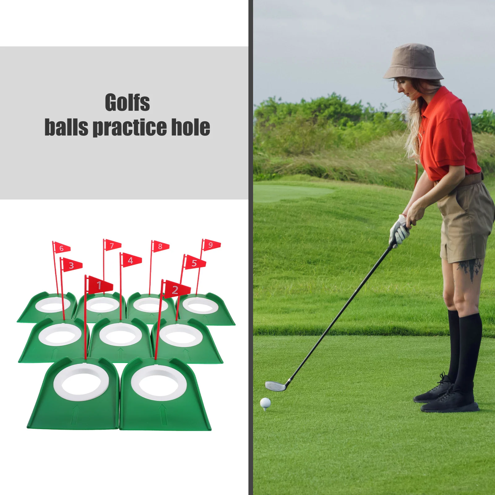

9pcs Golf Putting Cup Practice Hole Training Aid Abs Material Compact Portable For Indoor Outdoor Home Office Lawn Putting Game