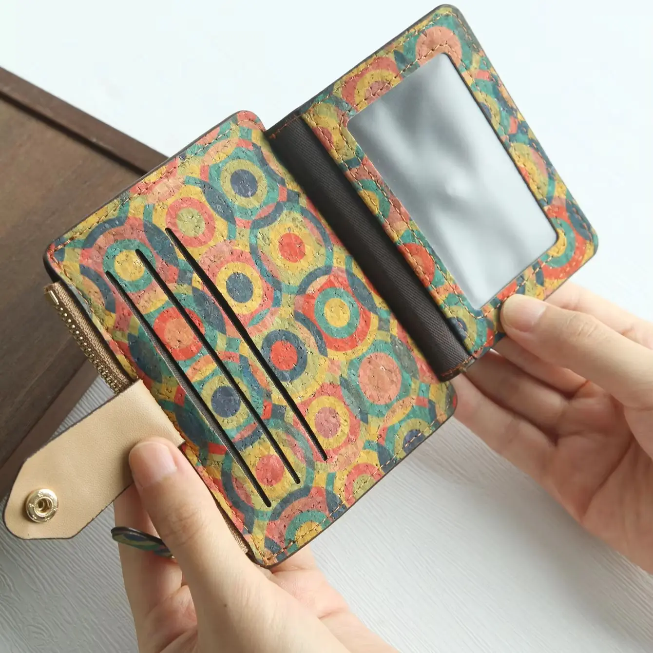 Personalized Cork Card Wallet with Custom Initials, Bohemian Pattern Zipper Coin Purse, Eco-Friendly Mini Card Holder