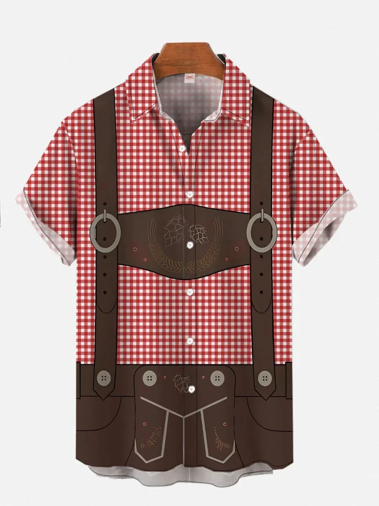 

Классический синий клетчатый комбинезон с полным принтом, костюм Октоберфеста, пляжные рубашки для мужчин, новые гавайские рубашки с короткими рукавами, блузки