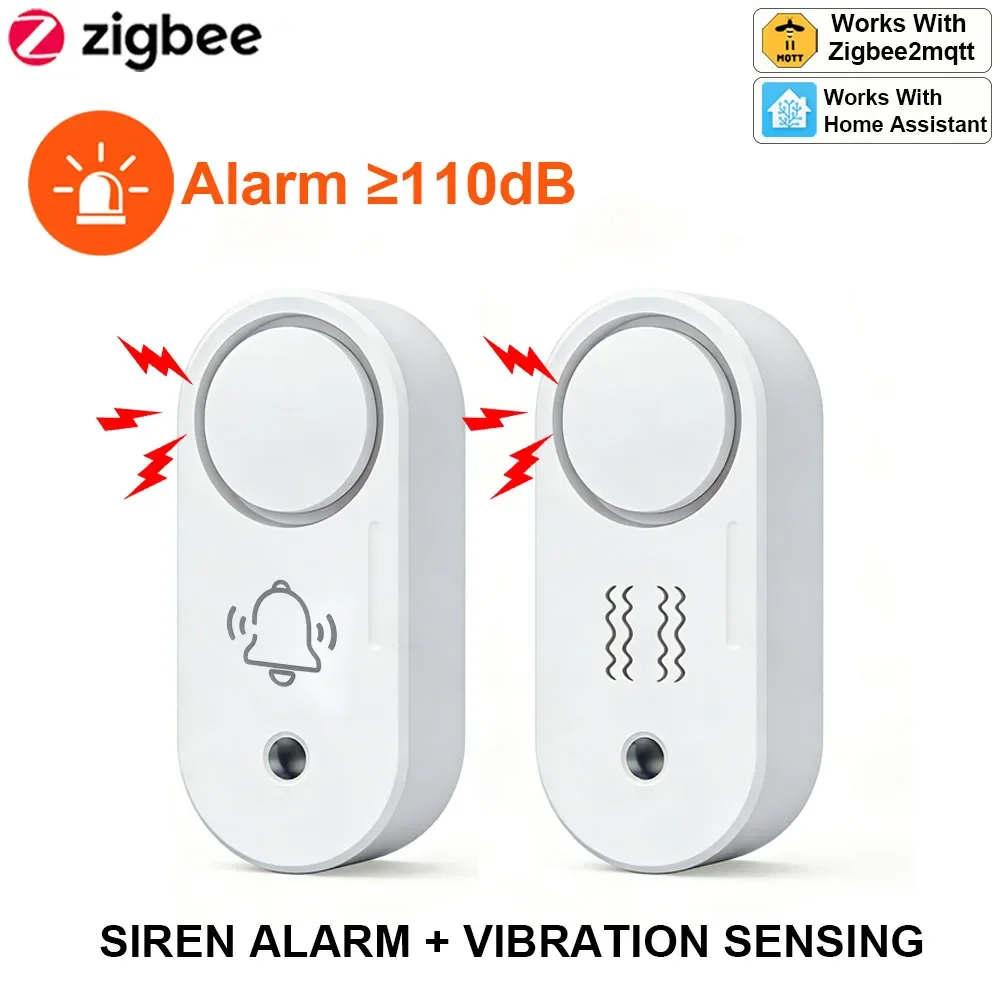 Smart Zigbee 110dB Siren Alarm Vibration Sensor Wireless Security System Battery Powered Support Home Assistant Zigbee2mqtt