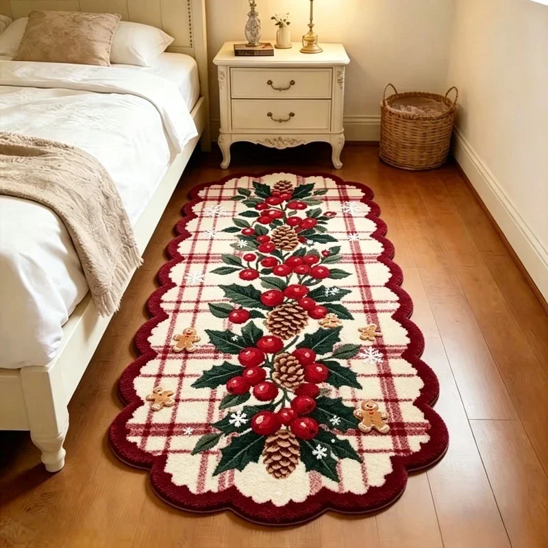 Christmas Living Room Decoration Plush Carpet Fluffy Soft Study Rug Irregular Shape Rugs for Bedroom Thick Bedside Red Floor Mat