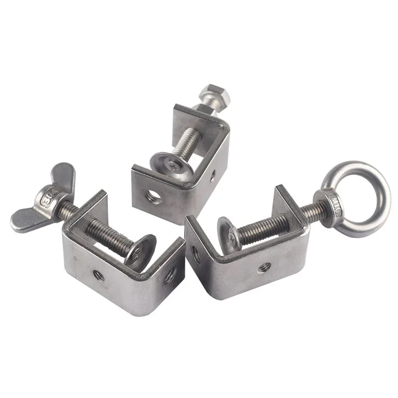 HOT! 2Pcs 304 Stainless Steel C-clamp Jaws Corrosion-resistant Rust-proof Adjustable Positioning Screw For Desk Fixed Holders