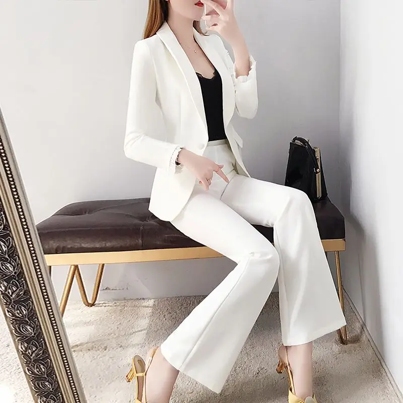 Traje Traje de pantalón sexy Blazer y conjuntos de 2 pantalones para mujer Conjunto de dos piezas blanco Pantalones para mujer Estilo coreano Pierna