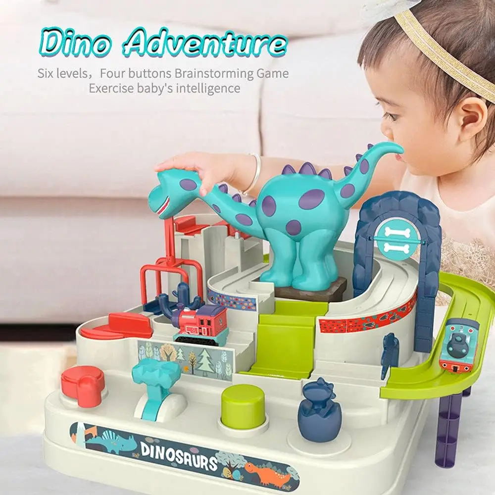 

Kids Train Race Track Play Set, Adventure Car Track Toy, Toddler Dinosaur Ramp Vehicle Toys Interactive Games Gifts for Kids