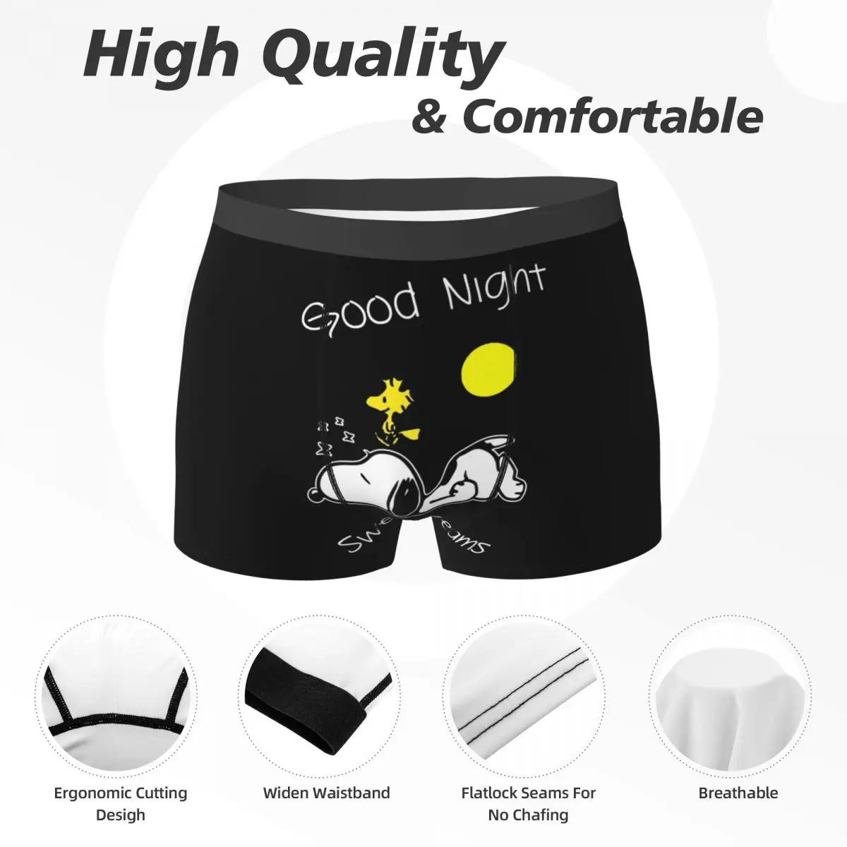 Snoopys Boxer Brief ชุดชั้นในคุณภาพสูงชายนักมวยกางเกงขาสั้นพิมพ์ Oversize Underpants