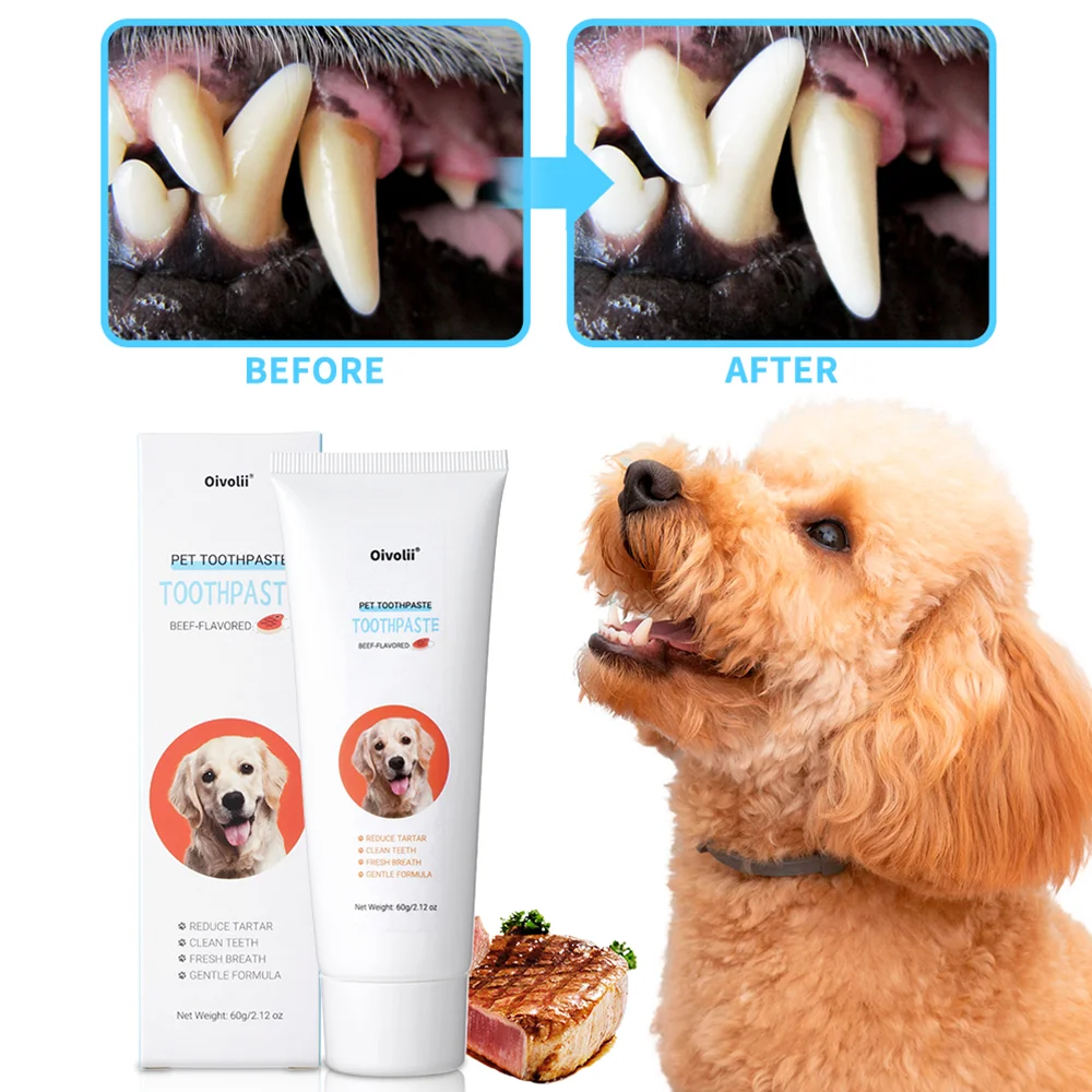 Beef Flavored Pet Toothpaste for Dogs & Cats Gentle Oral Care Formula Reduces Tartar Daily Use Freshens Breath Favorite with Bee