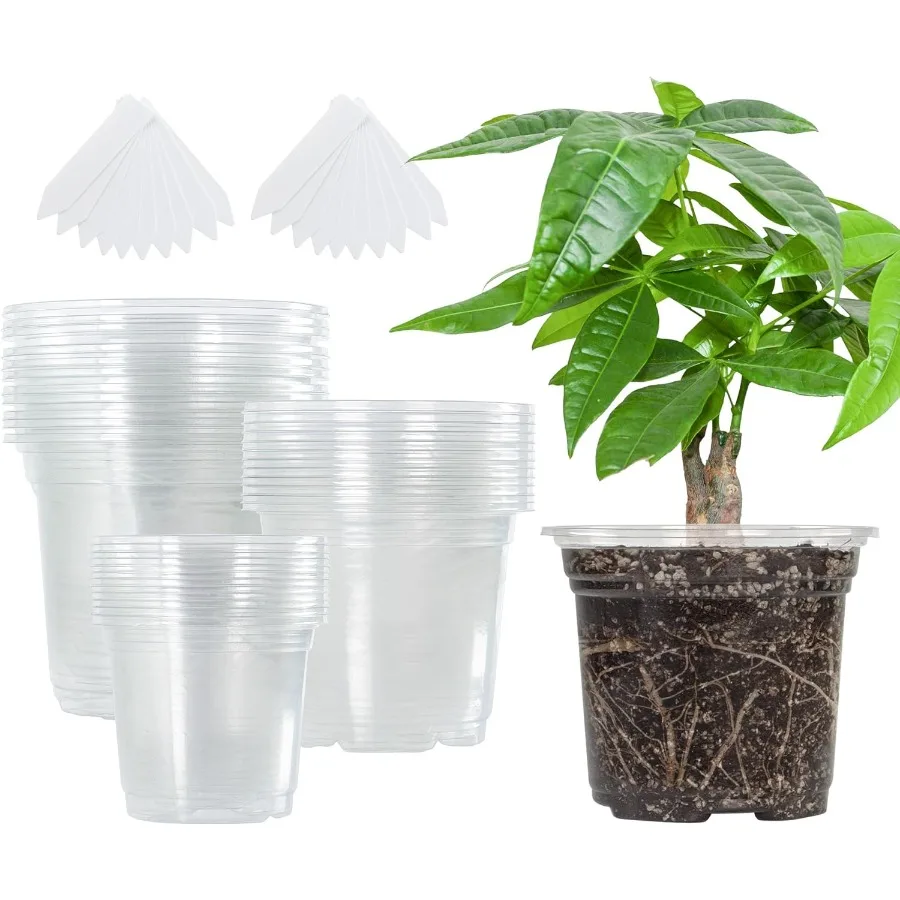 

36 Packs 3.5 4 5 Inch Clear Nursery Pots Transparent Plastic Planter with Drainage Holes Seed Starting Pot Flower Plant Contain