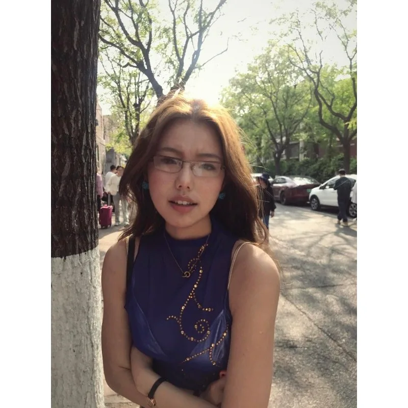 Top Women's Summer Sheer Mesh Rhinestone Sleeveless Camisole Y2K Fitted Slimming Blue Fashionable Niche Versatile Distinctive