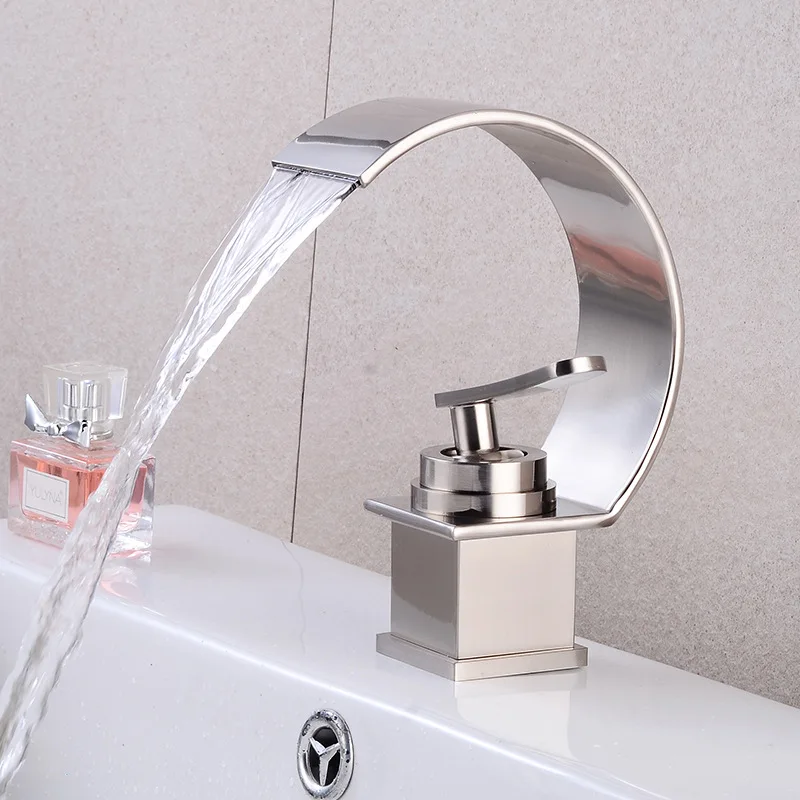 MTTUZK 59# Brass Waterfall Faucet Black Basin Faucet Bath Wash  Cold and Hot Mixer Tap Brushed Nickel Basin Faucet