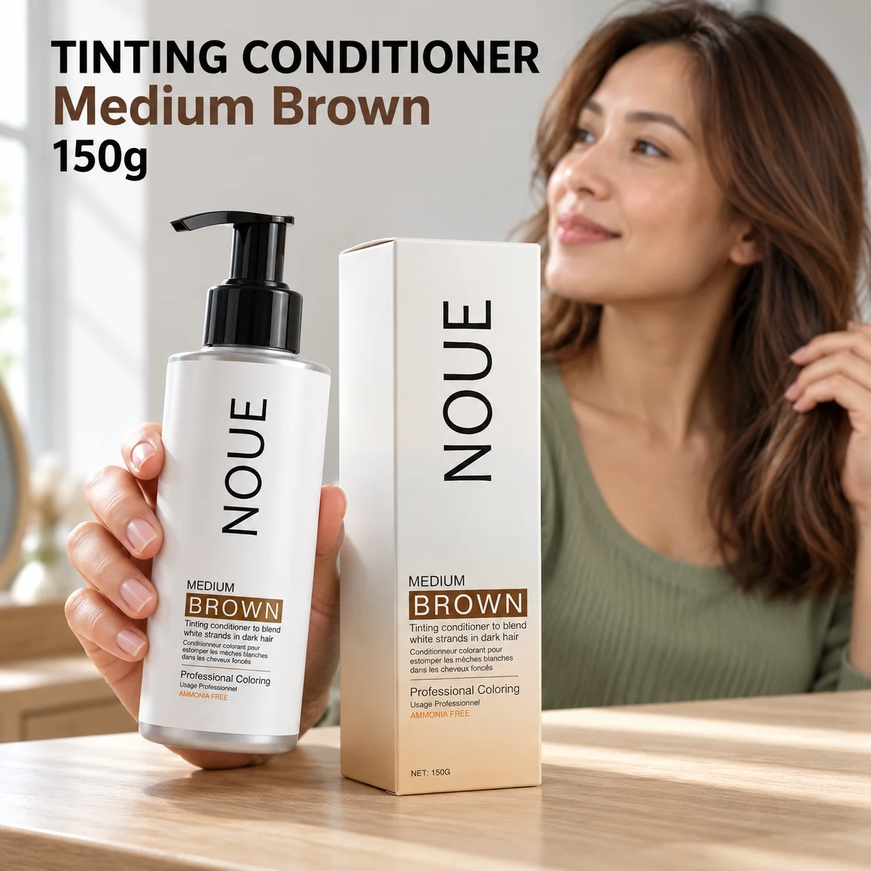 Medium Brown Tinting Conditioner 150g For Blending White Strands In Dark Hair With An Ammonia Free Formula And Pump Dispenser