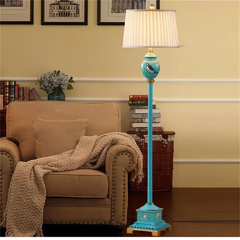 KERWIN American Retro Floor Lamp European Luxurious Bedroom Living Room Beside The Sofa Villa Hotel Decorative Standing Light