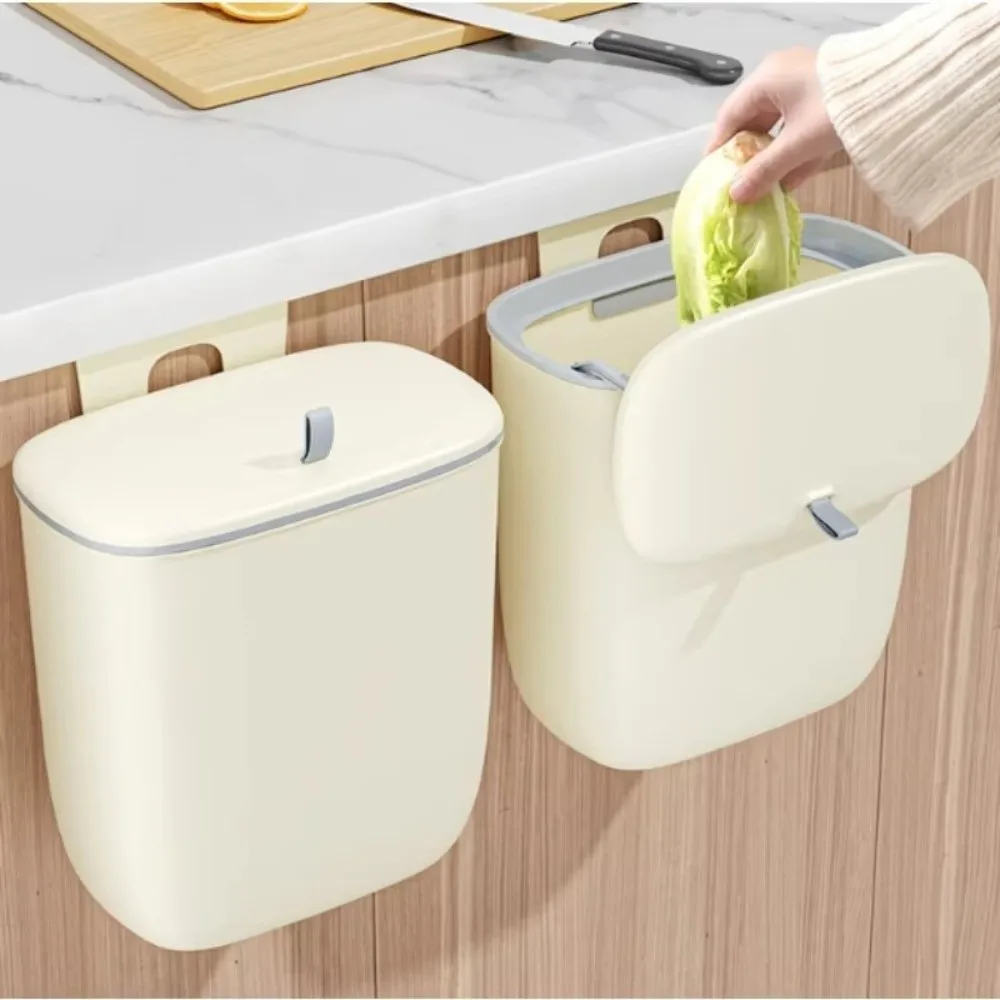 8/12L Kitchen Garbage Can Wall-Mounted Designed Storage Waste Trash Can with Lid Toilet Storage Bin Home Kitchen Bathroom Use