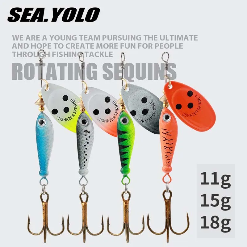 

Sea.Yolo Fishing Lure 11g 15g 18g Rotating Sequin Treble Hooks Metal Bait Artificial Fake Bait Ocean Fishing