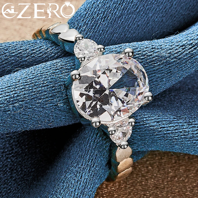 ALIZERO 925 Sterling Silver Oval Cut AAAAA Zirconia Rings For Women Wedding Engagement Ring Fashion Party Jewelry
