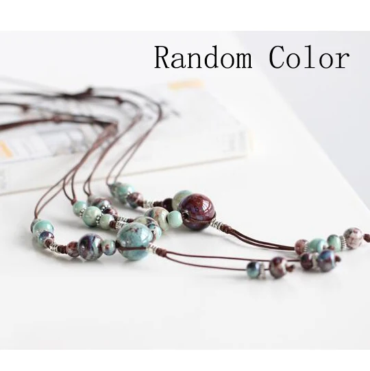 Folk Style Ceramic Long Paragraph Sweater Chain Necklace Fashion Female Jewelry Pendant Collocation #DZ310