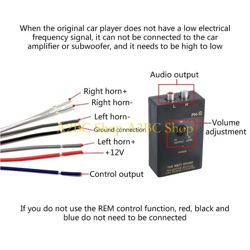 A2BC Car Stereo Speaker Delay High Low Converter for Auto Subwoofers Amplifier Player High to Low