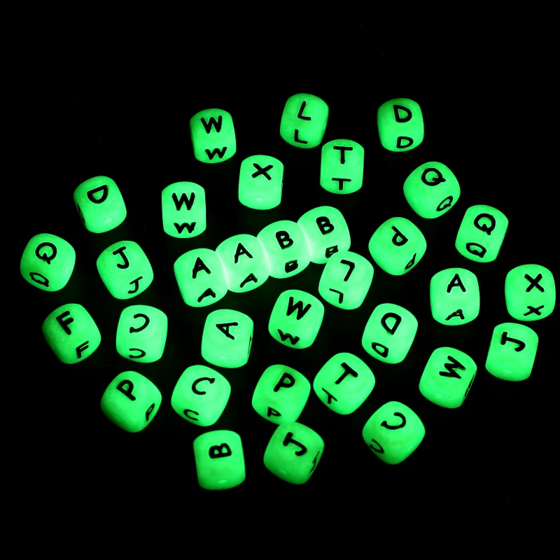 10pcs Baby Luminous Silicone Beads Letters Pacifier 12mm Alphabet Personalized Name DIY Teether Teething Beads Toys Gift