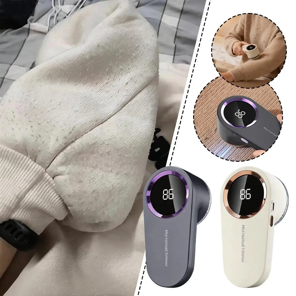 Professional Fabric Shaver and Lint Remover with Digital Screen Stainless Steel Blades Hairball Trimmer for Clothes Curtains
