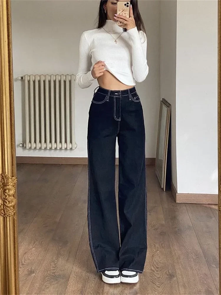 

Street Style High Waist Ins Loose Jeans Harajuku Vintage Casual Open Line Straight Pants 2022 New Autumn Women's Clothing Yk2