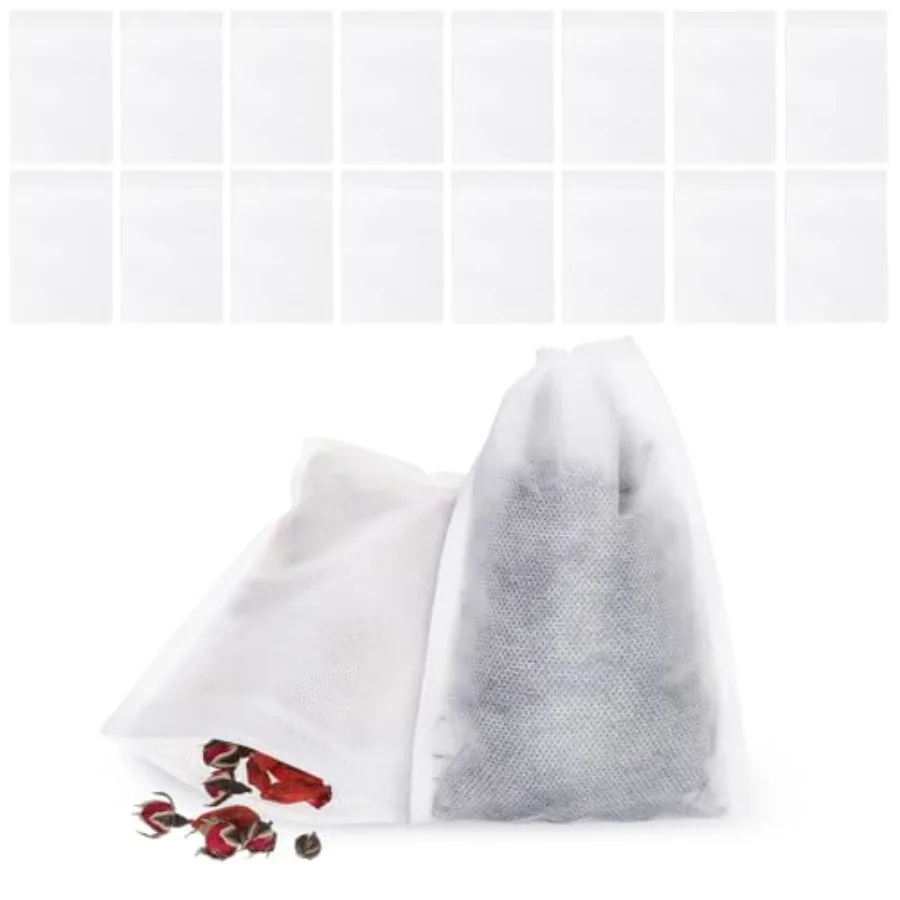 

200pcs NonWoven Fabric Tea Filter Bags: Drawstring Brewing Bags for Loose Leaf Tea Coffee Spices Disposable Pouches for Home an