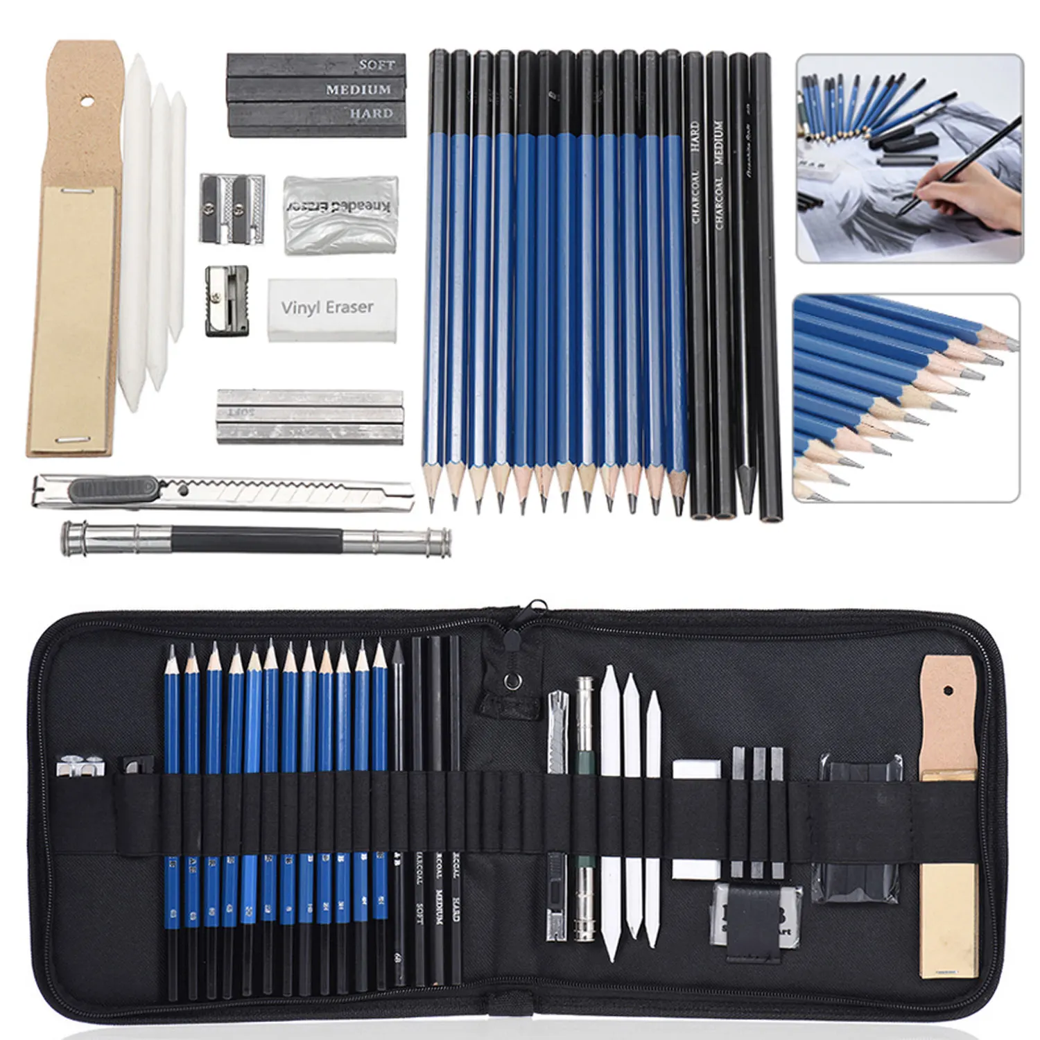 

Drawing Painting Sketch Kit Set with Pencil Erasers Sharpener for Artist Beginner Student Stationery Sketching Supplies