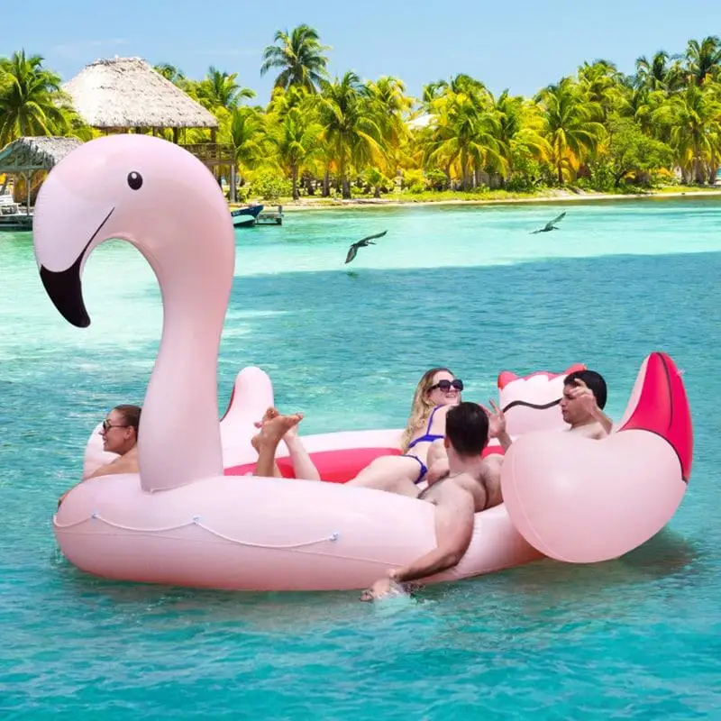 

6 People Inflatable Flamingo Floating Island with 6 Cup Holders for Pool and River