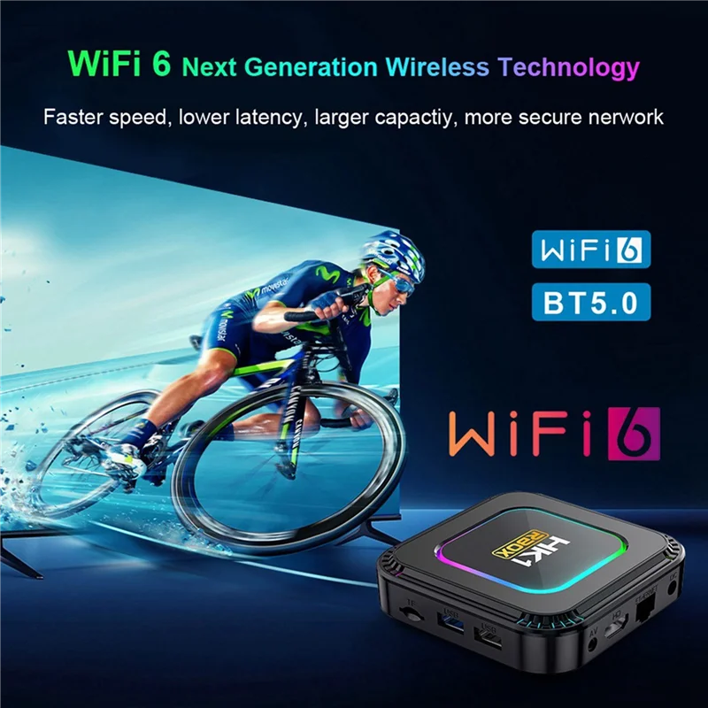 

Upgraded Smart TV Box Android 13 4+64G RK3528 8K HDR 10 RGB Light With Wifi6 BT 5.0 Voice Media Player TV Box