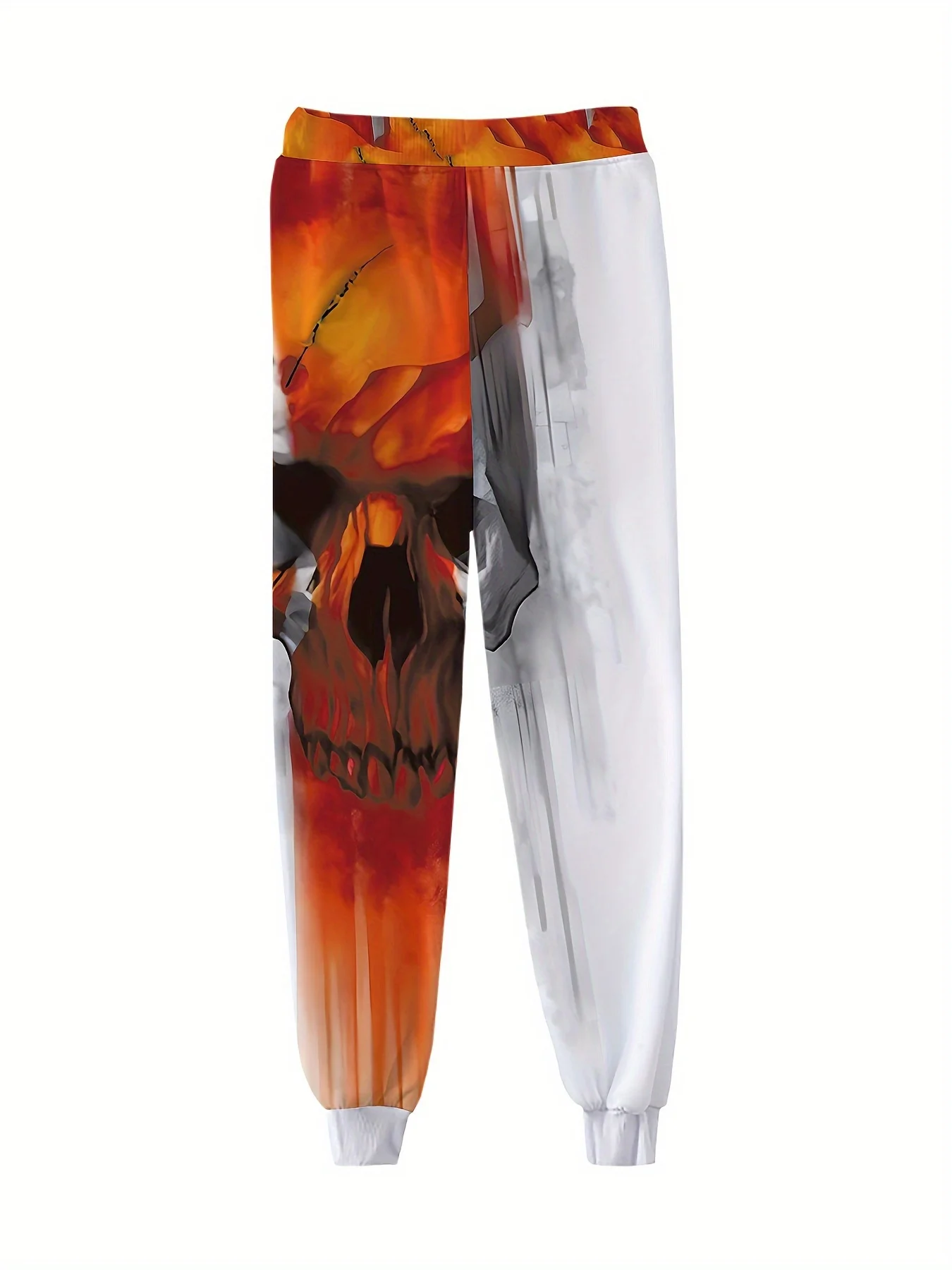 Men's Skull-Patterned Casual Trousers, featuring a button design; crafted from lightweight polyester fabric.