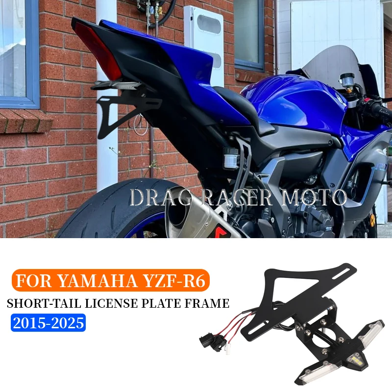 YZF R6 License Plate Bracket LED Light for YAMAHA YZF-R6 2015-2025 Motorcycle License Plate Holder Short Tail with Flowing Light