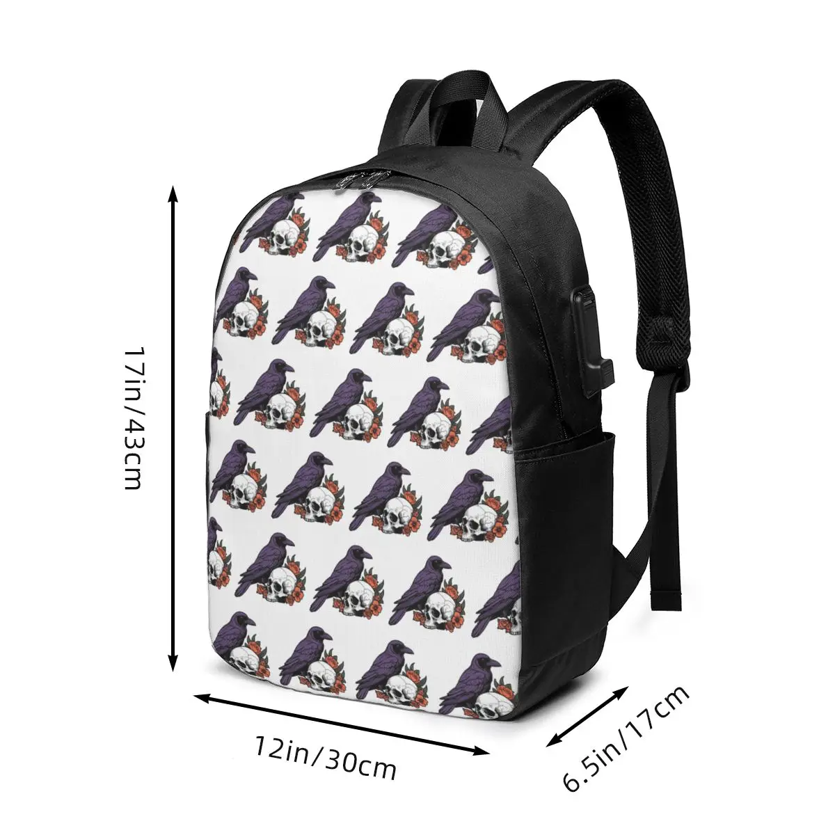 Gothic Skull Crow Roses Backpack Travel Notebook Bag Computer College Student School Bag Laptop Shoulder Bags for Men Women