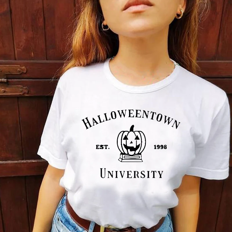 Halloweentown University Pumkin Graphic T Shirts Women Cotton Halloween Clothes Witch T-shirt Female Orange Colour Tshirt