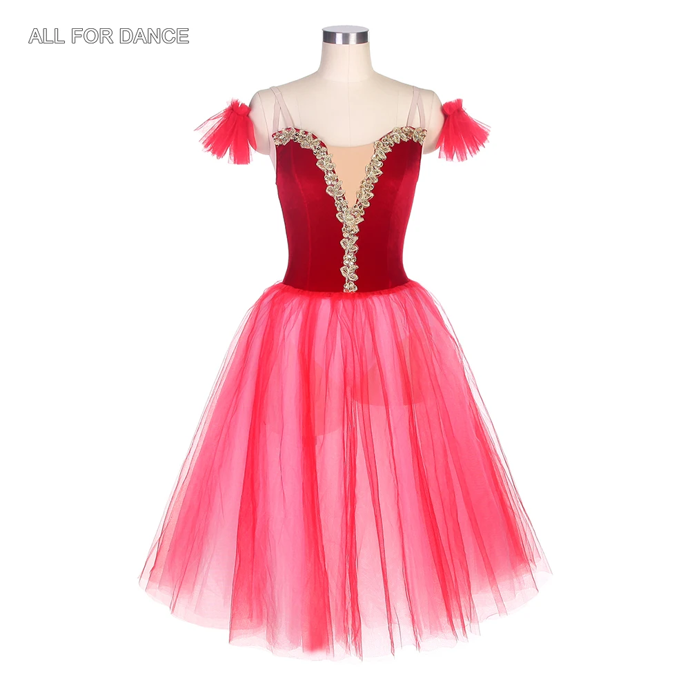 19070 Adult Girls Red Romantic Tutus Ballerina Dance Costume Long Ballet Tutu With Soft Tulle Arm Bands 360° Dress