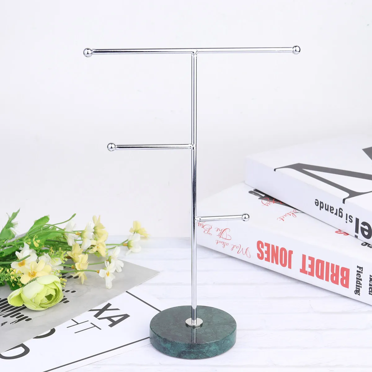 

Marble Base T-Shape Iron Rack Jewelry Display Stand Mini Ring Storage Organizer Earring Holder for Home Shop Jewelry Storage