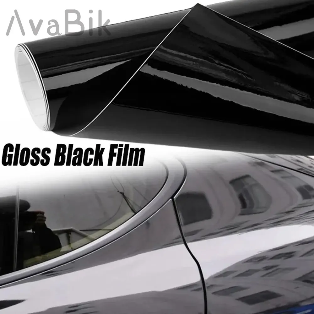High Glossy Black Vinyl Wrap Film PET Color Change Stickers With Air Release Initial Low Tack Glue for Truck Motorcycle Phones