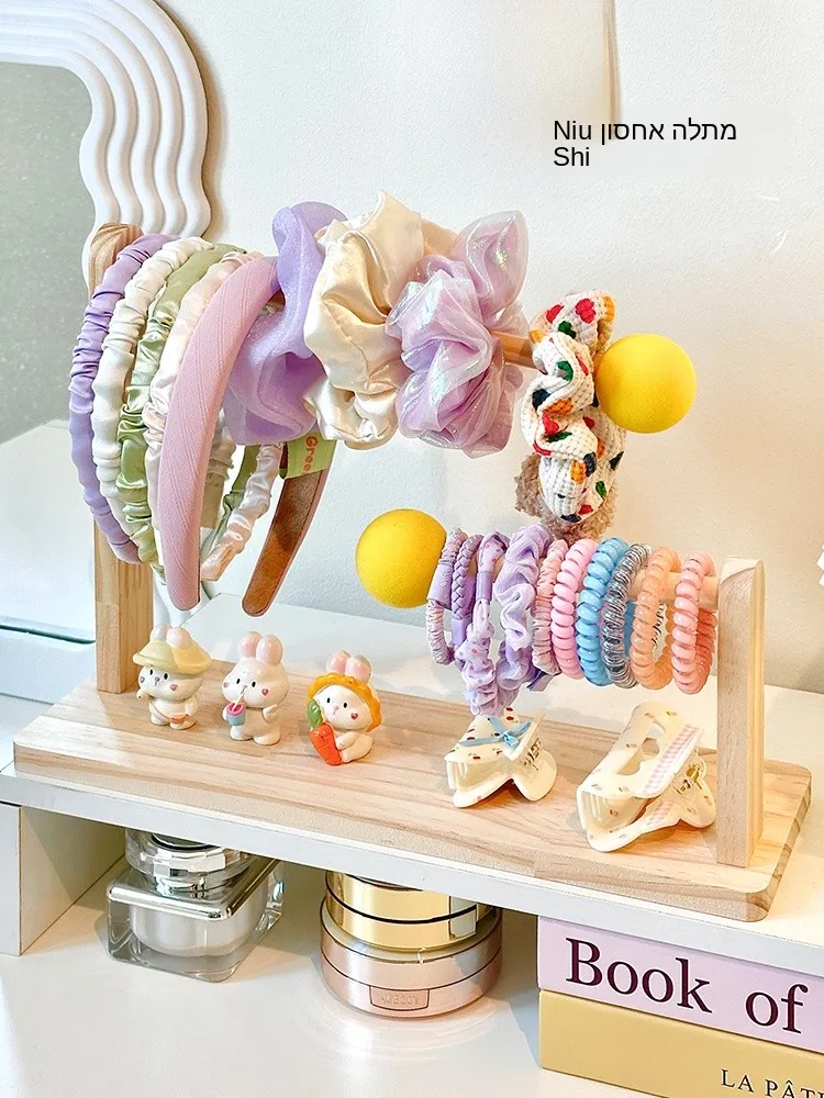 

High Aesthetic Hair Accessories Storage Rack Children's Elastic Hair Tie Shark Clamp Display Stand Wood Material Desktop Use