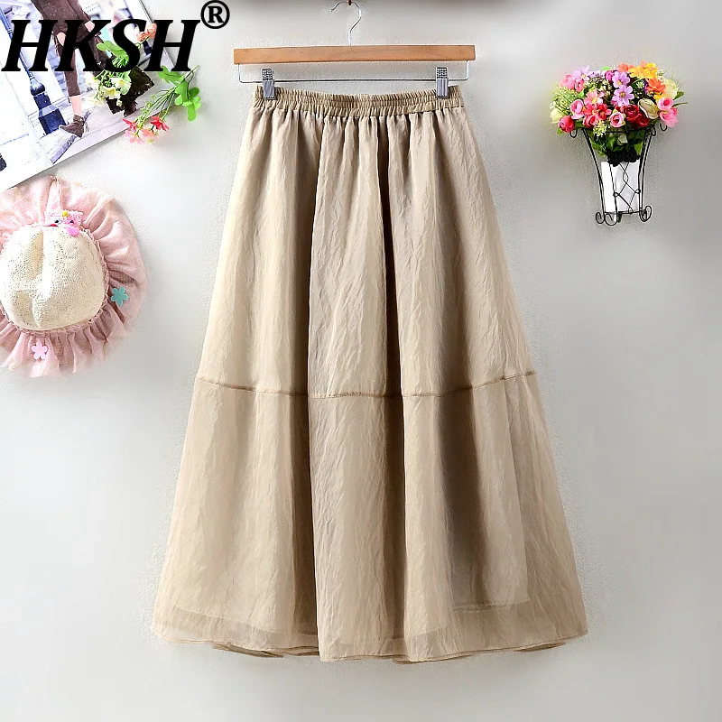 

HKSH Spring Summer New Women Tide Fashion Tide Skirt A-line Satin Design Trendy Versatile Casual Chic Ins Elegant Pleated HK8244