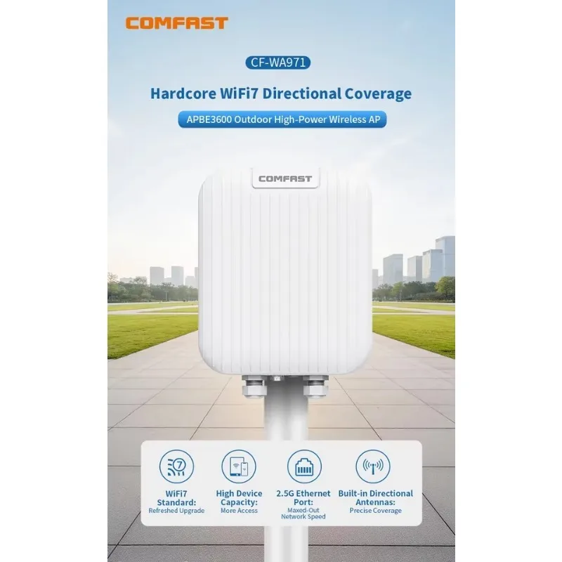 New Comfast WiFi 7 Outdoor Long Range Mesh Router Wireless AP Dual Band IP67 Waterproof RJ45 Extender Repeater