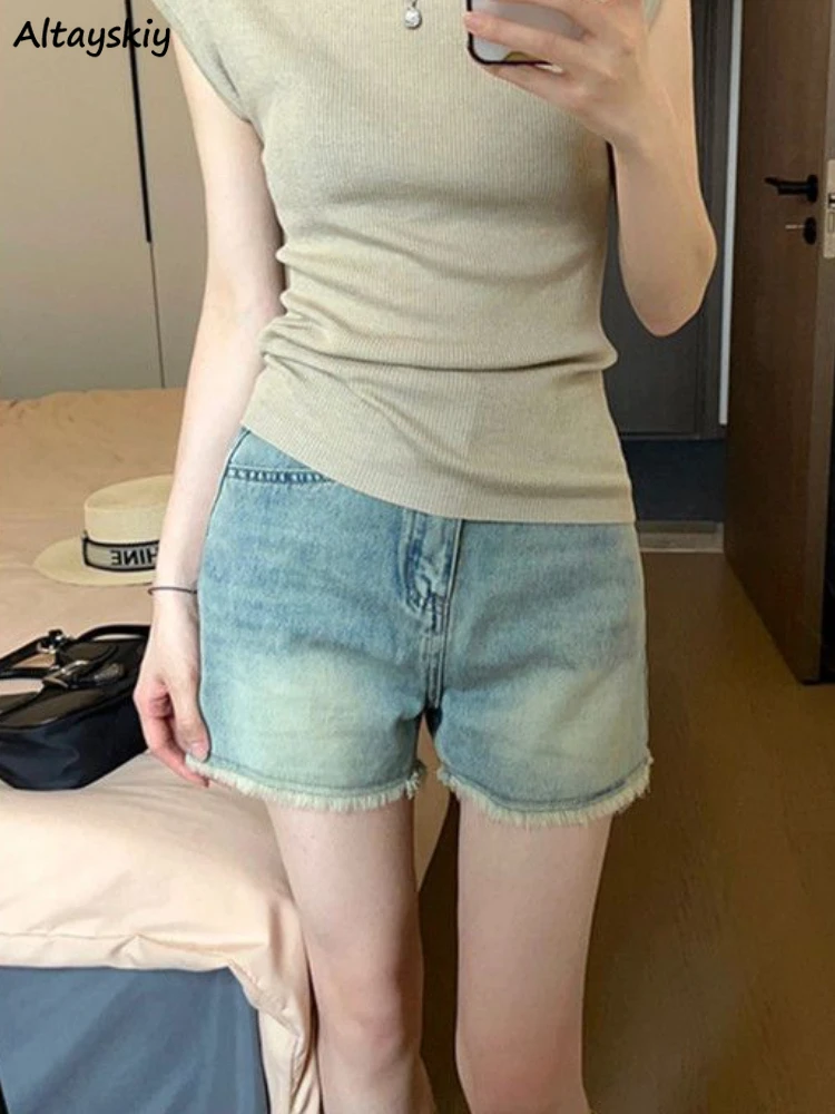 

Vintage Denim Shorts Women Ripped Fashion High Waist Hotsweet Summer New Streetwear Female Straight Korean Style Chic Washed Ins