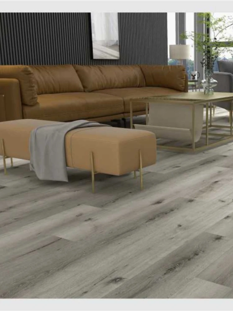 نسخة مخصصة من نسيج خشب الباركيه الداخلي SPC أرضية رمادية وبنية مقاومة للخدش قلب صلب