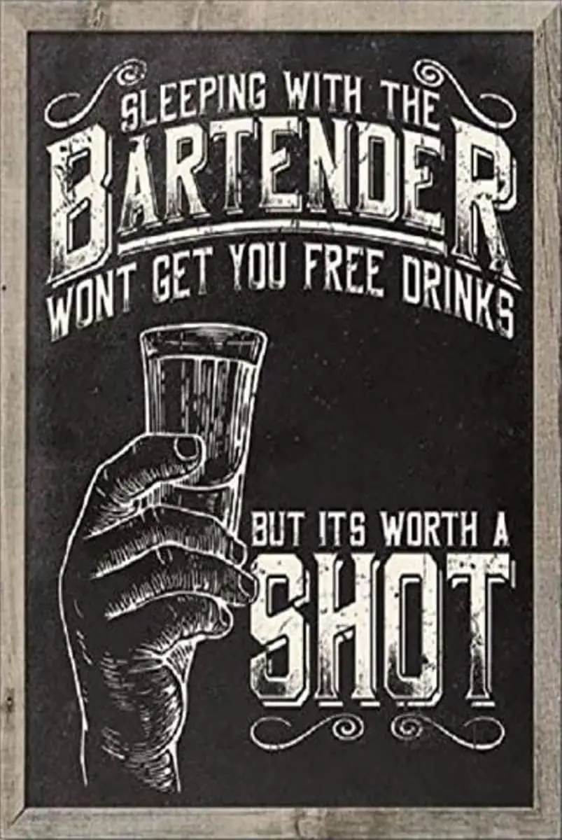Metal Tin Signs Vintage Funny Sleeping with Bartender Wont Get You Free Orinks But Its Worth A Shot Funny Humor Bar Home Bath