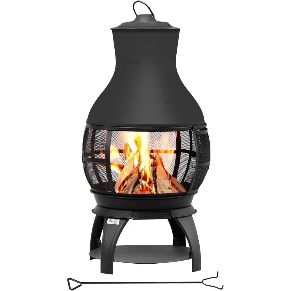 

Fire Pit Wood Burning Chiminea Outside Fireplace Patio Small Firepit Brown-Black