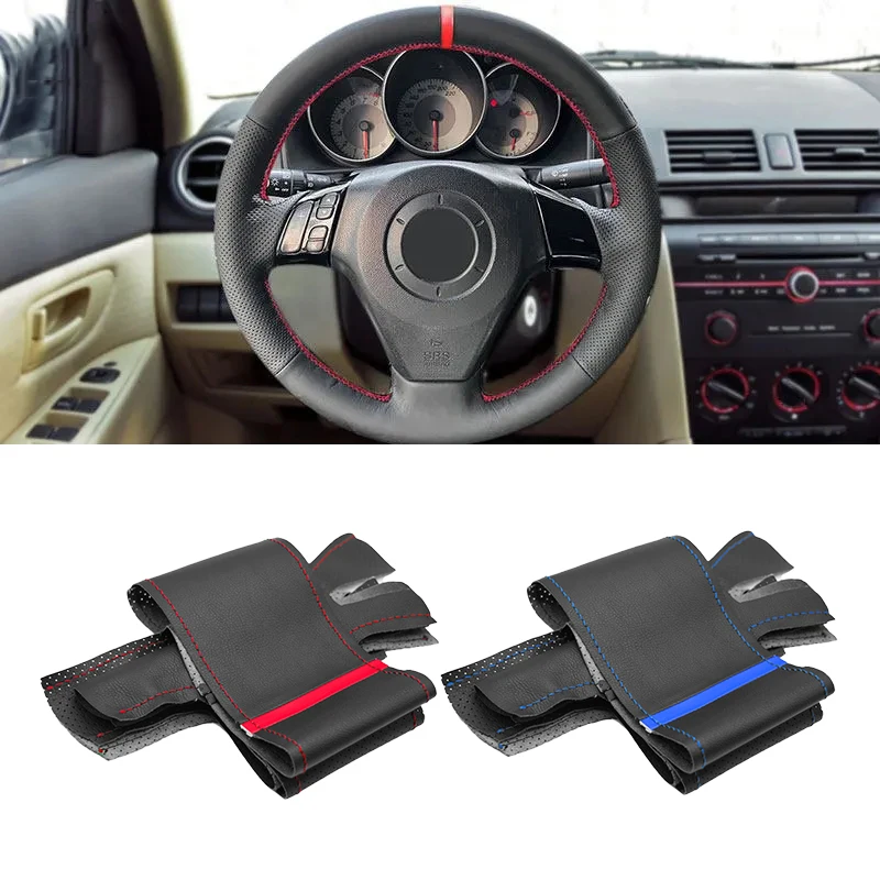 For Old Mazda 3 Axela Mazda5 Mazda6 Atenza 2004-2008 MPV Hand Stitched Perforated Leather Car Interior Steering Wheel Cover Trim