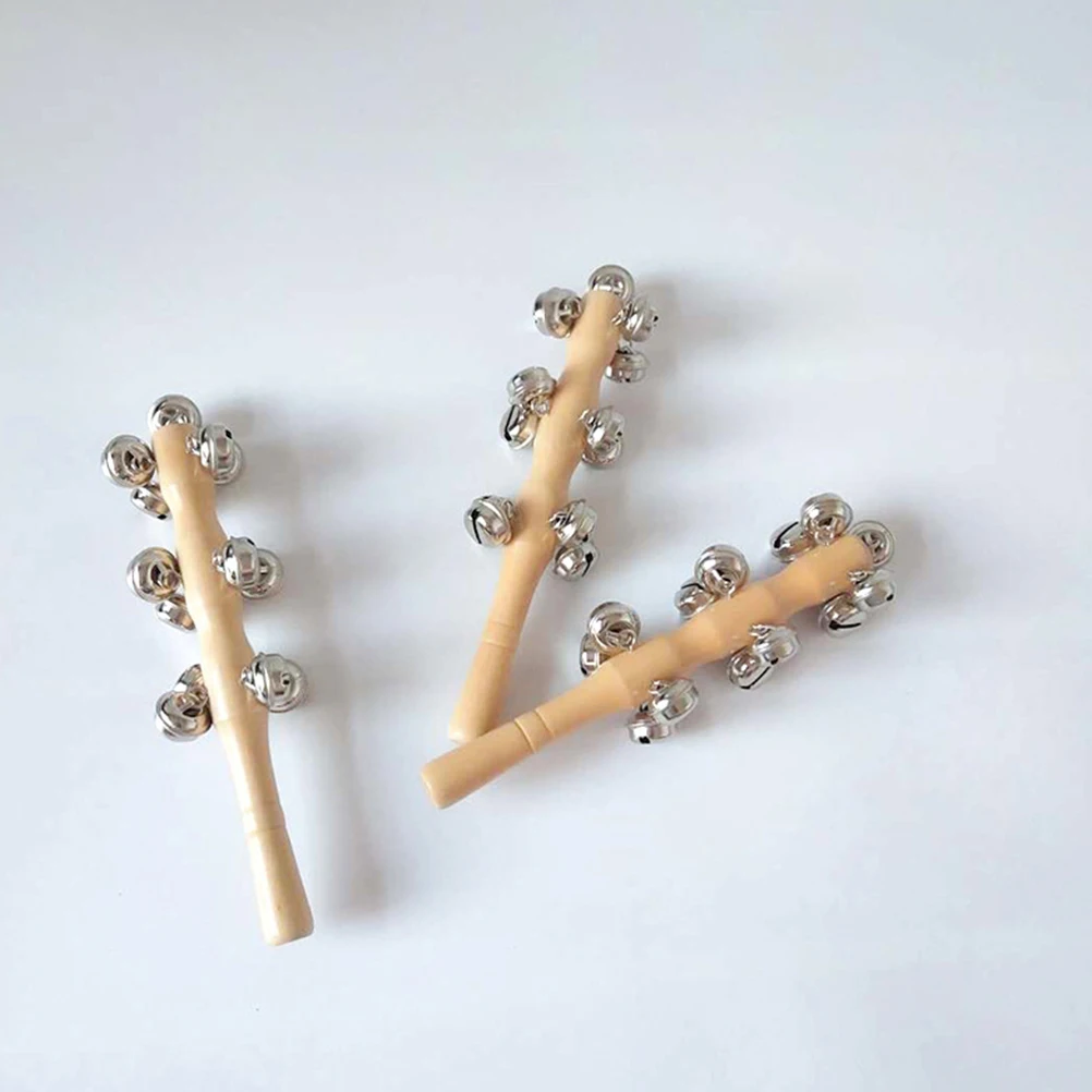 4pcs Wood Rattle Hand Jingle Bells Small Size Smooth Grip Training Auditory Sense Musical Gift Kids Wood Rattle For Baby Hand