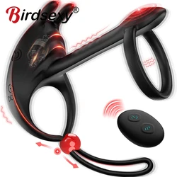 Cock Ring for Men Remote Control Rabbit Dual Vibrating Penis Rings for Ejaculation Delay Testis Stimulation Sex Toy for Couples