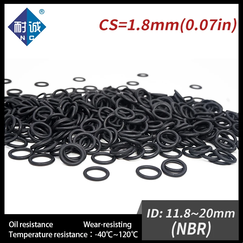 

50PCS/lot Rubber Ring NBR Sealing O-Ring CS1.8mm Thickness ID11.8/12.5/13.2/14/15/16/17/18/19/20mm Nitrile O Ring Seal Gasket