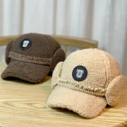 Removeable Ear Protected Baseball Cap Female Solid Color Lamb Fur Gorras Women Warm Causal Caps for Women Winter