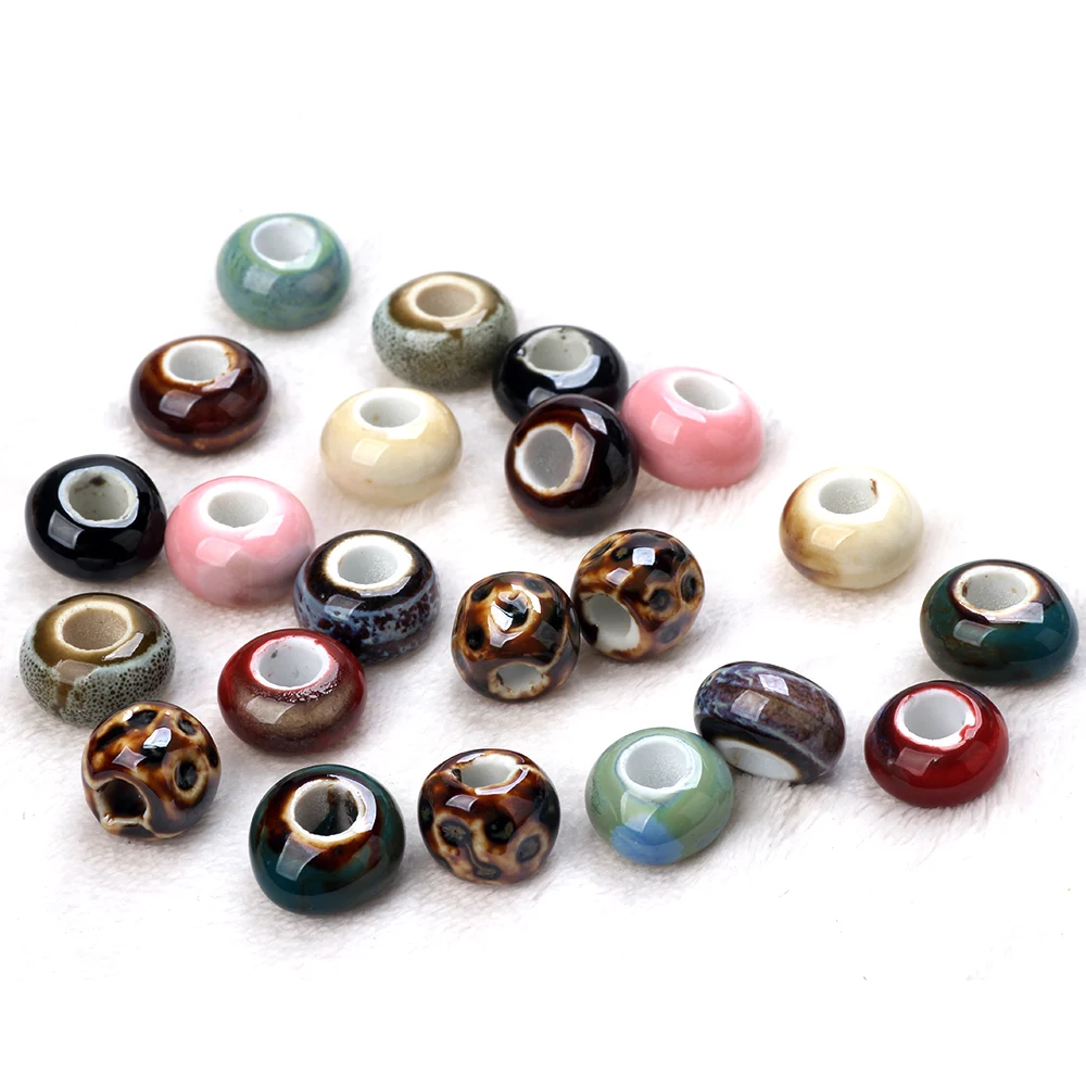 

2Pcs/Bag 15MM Ceramic Circular Large Hole Loose BeadsDIY Handmade Bead Material Bracelet Necklace Jewelry Loose Bead Accessories