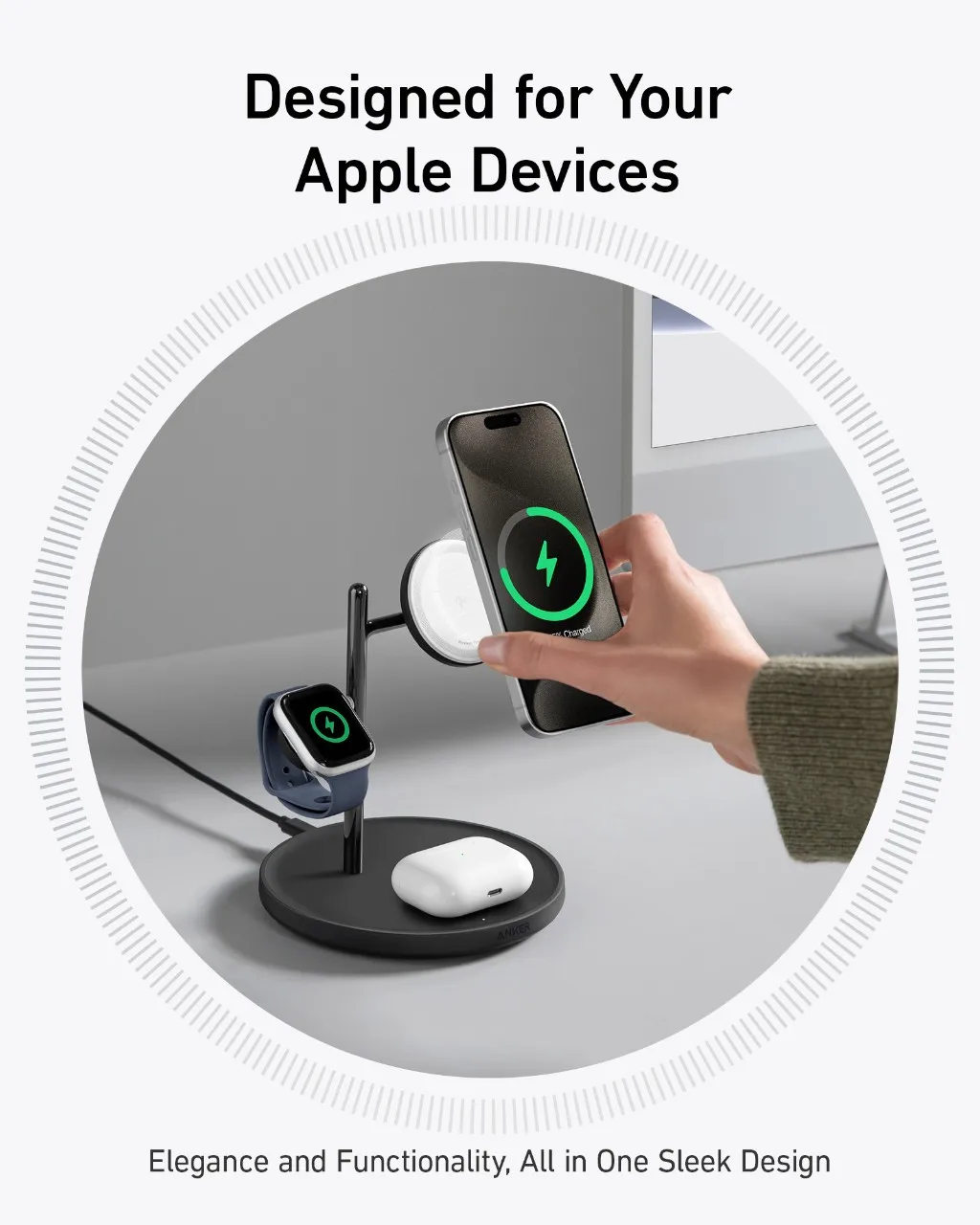 Anker MagGo 3-in-1 draadloos laadstation Qi2-gecertificeerde 15W draadloze oplader voor iPhone 15/15 Pro/14/13 Apple Watch AirPods