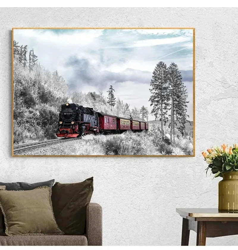 Winter Snow Landscape Pine Forest Mountain Poster Canvas Painting Nature Scenery Wall Art Pictures Home Living Room Decor